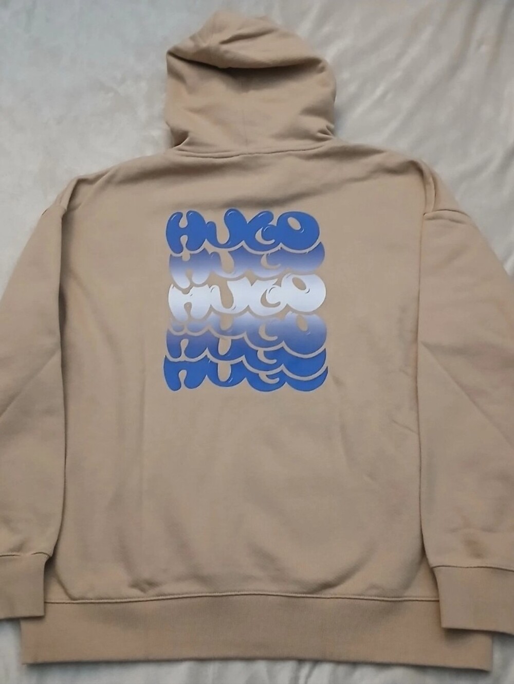 Hugo Boss Pullover Hoodie Mens Size S Beige Logo Cotton Sweatshirt Graphic New